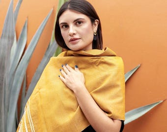 Handwoven Organic Cotton Rebozo Shawl, Mexican Travel Scarf