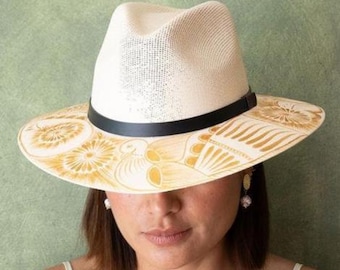 Hand-Painted Jute Palm Hat: Mexican Fedora with Leather Band