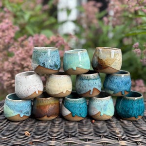Handmade Ceramic Shot Glass: Speckled Stoneware Espresso Cup Jewel Blue