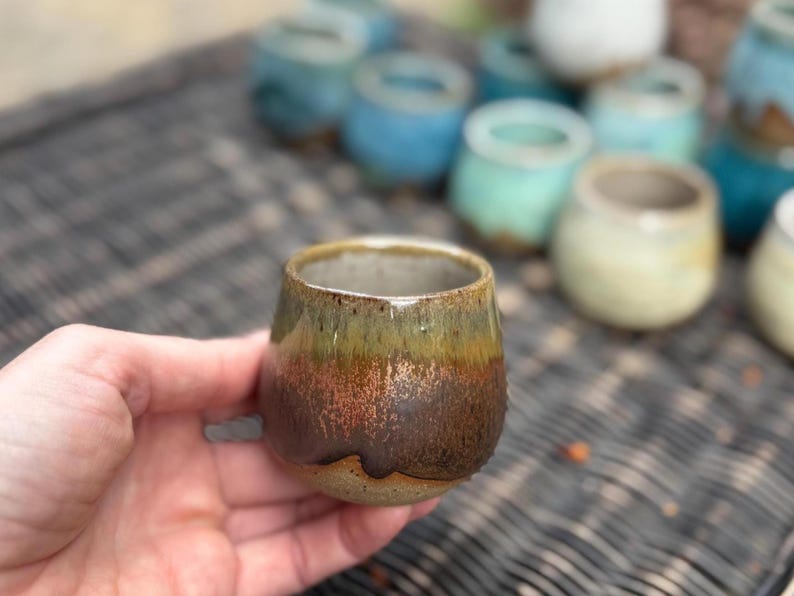 Handmade Ceramic Shot Glass: Speckled Stoneware Espresso Cup Copper