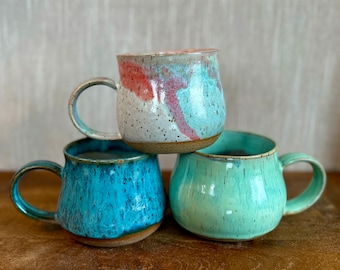 Ceramic colorful mugs, wheel thrown mugs