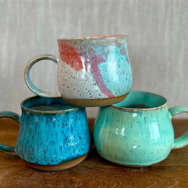 Ceramic colorful mugs, wheel thrown mugs