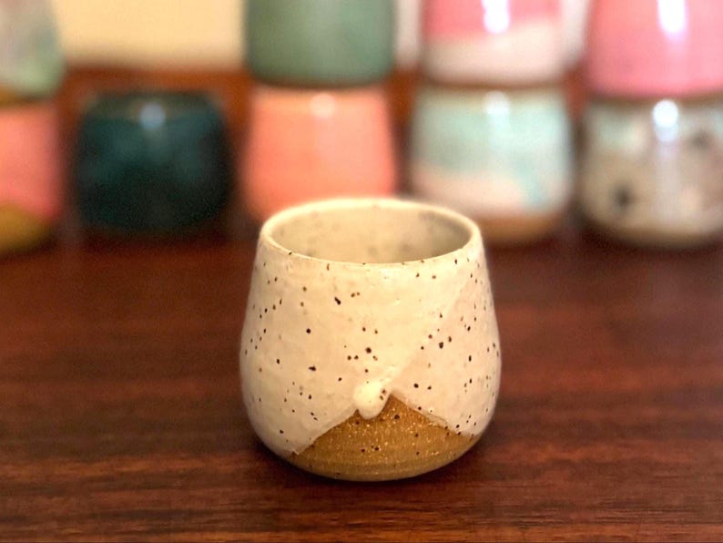 Handmade Ceramic Shot Glass: Speckled Stoneware Espresso Cup White