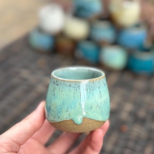 Handmade Ceramic Shot Glass: Speckled Stoneware Espresso Cup Juicy Green