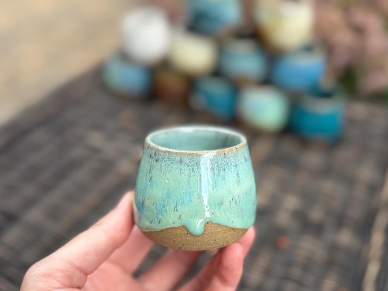 Handmade Ceramic Shot Glass: Speckled Stoneware Espresso Cup Juicy Green