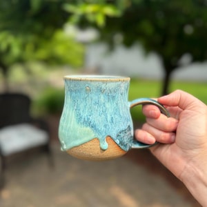 Ceramic colorful mugs, wheel thrown mugs, green and blue mug