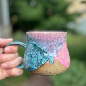 Ceramic colorful mugs, wheel thrown mugs, pink and blue mug