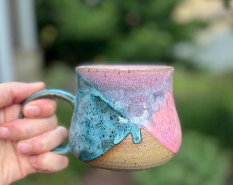 Ceramic colorful mugs, wheel thrown mugs, pink and blue mug