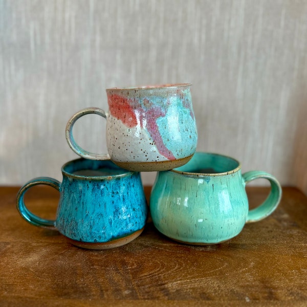 Ceramic colorful mugs, wheel thrown mugs