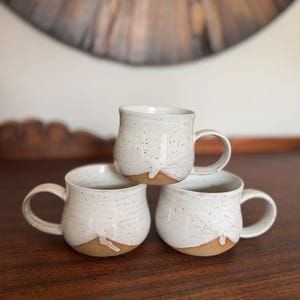 White speckled handmade pottery mug, 8 oz