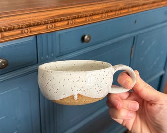 Wheel thrown ceramic cappuccino mugs, small pottery mug, white speckled stoneware