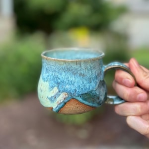 Ceramic colorful mugs, wheel thrown mugs, green and blue mug