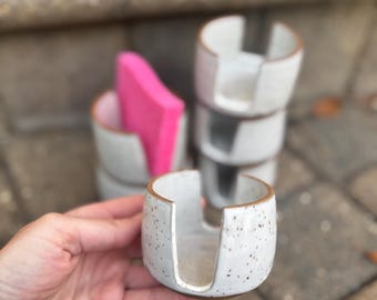 handmade ceramic sponge holder, wheel thrown pottery sponge holder