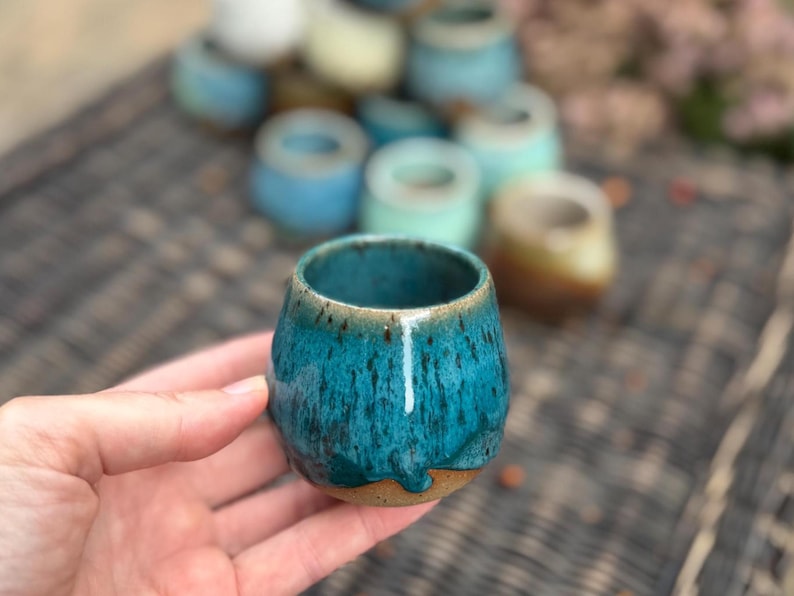 Handmade Ceramic Shot Glass: Speckled Stoneware Espresso Cup Dark teal