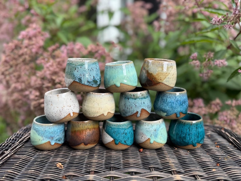 Handmade Ceramic Shot Glass: Speckled Stoneware Espresso Cup Jewel Blue
