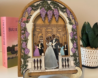 Bridgerton Benedict Sophie Season 4 Inspired Decor • Hand-Painted Wooden Diorama • Wisteria & Masquerade Ball • Bookish Fan Romance Gift • Regency