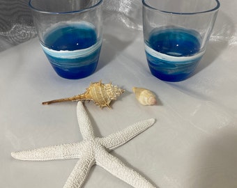 Resin Art Ocean Art Pair of OceanThemed Whiskey Glasses