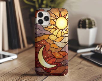 Celestial Phonecase Sun Moon Phone Case, Stained Glass iPhone 16, 15, 14 Phonecase, Samsung S25, S24, Mystical Boho Spiritual Astronomy Gift