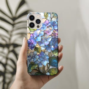 Stained Glass Hydrangea Floral Phonecase, Tough Botanical Wildflower Phone Case for iPhone 17, 16, 15, 14, Samsung Galaxy S25, S24, Pixel image 4