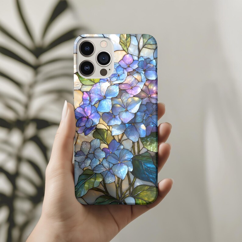 Stained Glass Hydrangea Floral Phonecase, Tough Botanical Wildflower Phone Case for iPhone 17, 16, 15, 14, Samsung Galaxy S25, S24, Pixel image 4