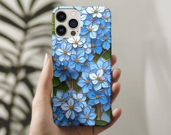 Custodia per telefono MagSafe resistente con ortensia in vetro colorato per iPhone 17, 16, 15, 14, custodia con fiori di campo, regalo estetico botanico, custodia per telefono MagSafe