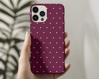 Burgundy Polka Dot Phone Case, Tough Shockproof iPhone 16 15 14, Samsung S25, S24 and Google Pixel Phonecase, Aesthetic Retro Polkadot Case