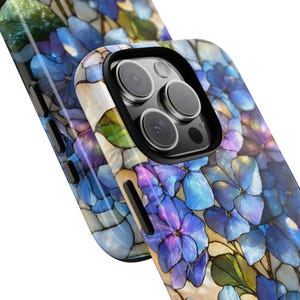 Stained Glass Hydrangea Floral Phonecase, Tough Botanical Wildflower Phone Case for iPhone 17, 16, 15, 14, Samsung Galaxy S25, S24, Pixel image 3