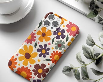 Retro Groovy iPhone 16,15,14 & Samsung S25,S24,S23 Phone Case, Colorful 70s Flower Pop Art Phonecase, Nostalgic Hippie Style Funky Cover