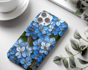 Stained Glass Hydrangea Phonecase, Tough Floral Wildflower Phone Case for iPhone 17, 16, 15,14, Samsung Galaxy S25, S24 Ultra Botanical Gift