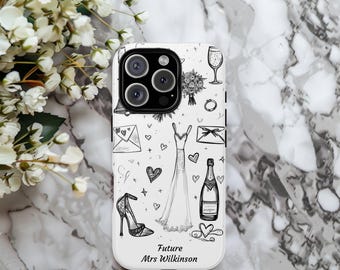 Custodia personalizzata MagSafe Bride To Be per iPhone 17, 16, 15, 14, custodia personalizzata Future Mrs Phonecase, regalo di fidanzamento, regalo per addio al nubilato