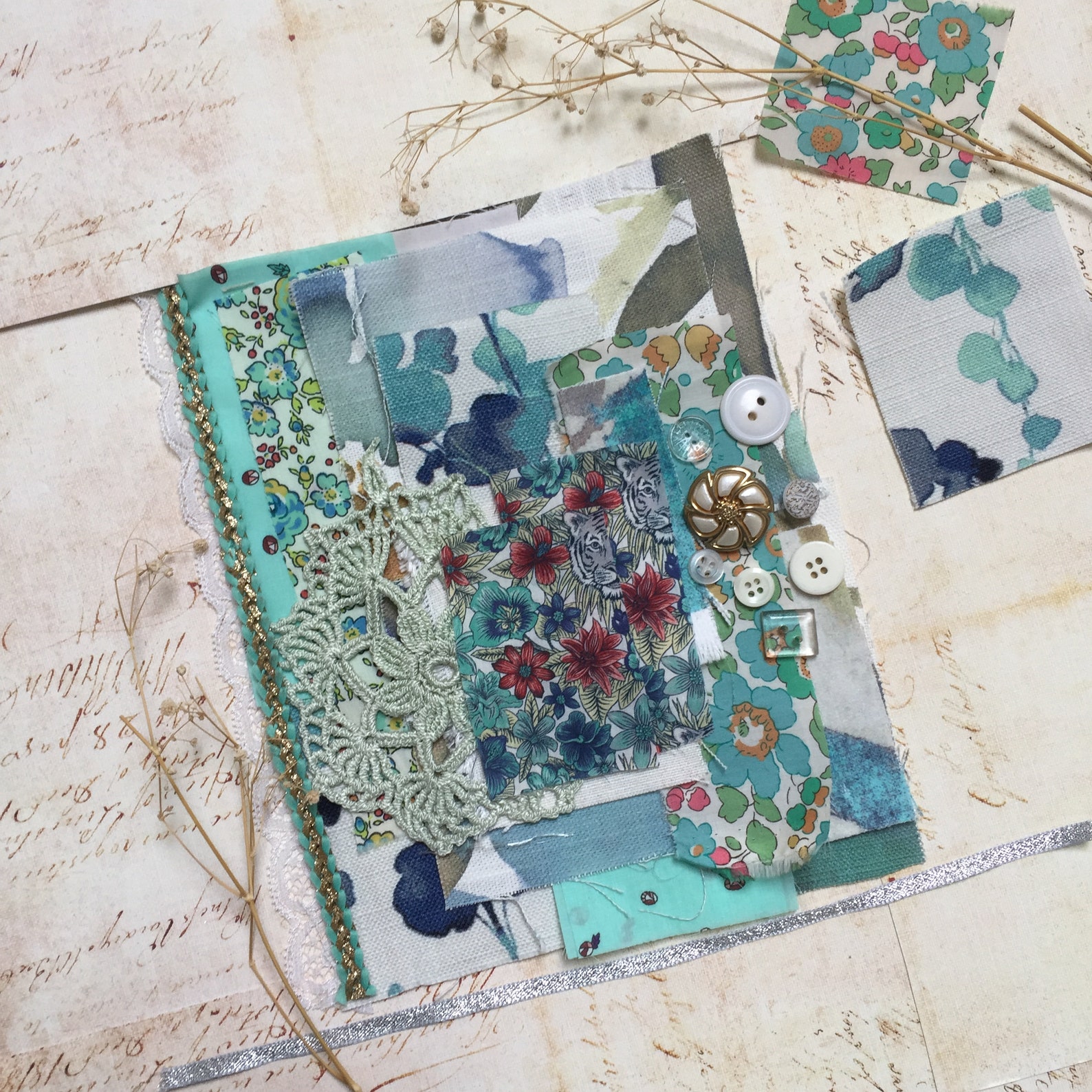 Slow stitch kit fabric collage kit vintage designer fabrics Etsy