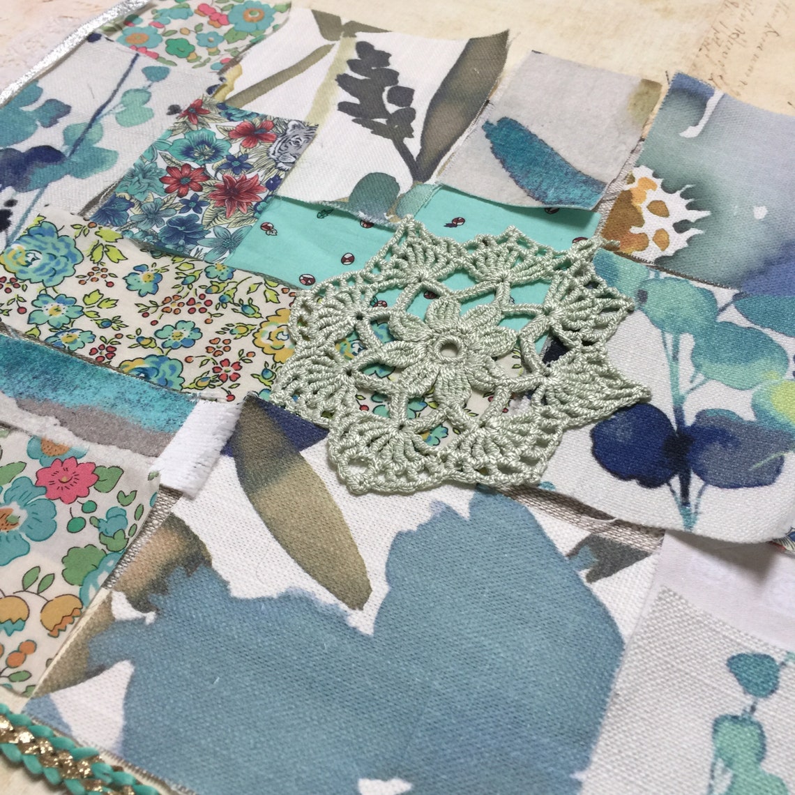 Slow stitch kit fabric collage kit vintage designer fabrics Etsy