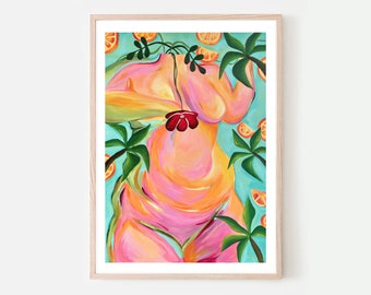 Feminist Print , Body Positivity, Women Empowerment Art, Palm tree Print, Abstract Art in Tropical Colours, A5, A4, A3, A2