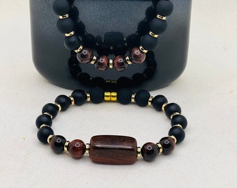 Mahogany Tiger Eye Double Stacked Bracelet Set