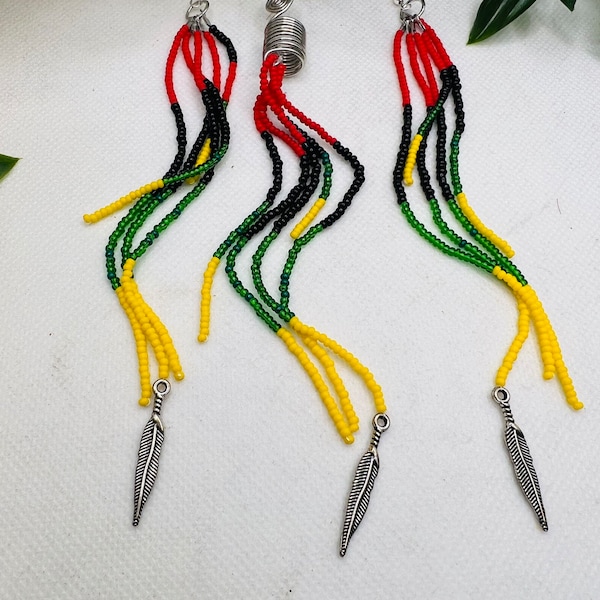 Rasta Style Fringe Earrings with matching Loc/Braid Jewel