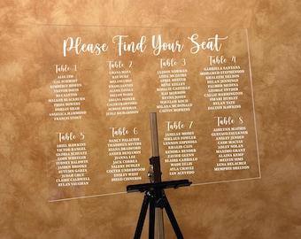 Acrylic Table Seating Chart / Wedding Seating Chart / Custom Seating Chart / Printed Seating Chart / Clear Seating Chart / Seating Chart