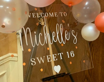LARGE Sweet Sixteen Welcome Sign / Acrylic Sweet Sixteen Sign / 24 x 18 Sweet Sixteen Sign / Custom Sweet Sixteen Sign / Sixteen Sign