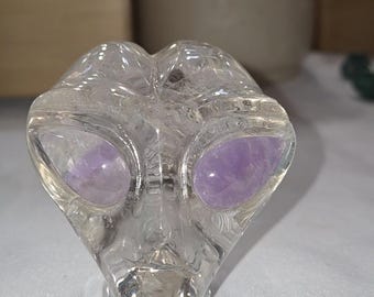 Clear Quartz Alien Head with Amethyst Eyes