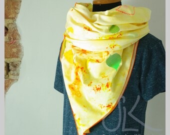 Large scarf | Organic cotton | Hand-dyed | Birch leaves