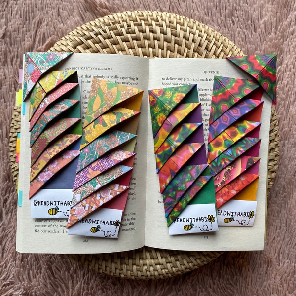 MINI Origami Bookmarks, 5 x 5 cm, Japanese, Kaleidoscope, Assorted Patterned Paper Triangle Corner, Pack of 12