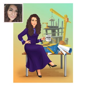 Architect cartoon, Architect portrait, Architect gift, architecture student gift, graduation gift