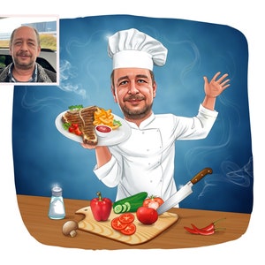 Koch Portrait, Koch Karikatur, Geschenkidee für einen Koch, Bäcker Portrait, Bäcker Gift