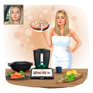 Thermomix Consultant logo, personalized logo for thermomix consultant, cartoon portrait, Thermomix