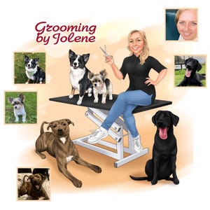 Personalized Groomer Ornament, Pet Groomer Gift, Pet Groomer Caricature Drawing, Dog Groomer Logo