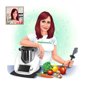 Thermomix Consultant cartoon logo, personalized logo for thermomix consultant, cartoon portrait, Thermomix