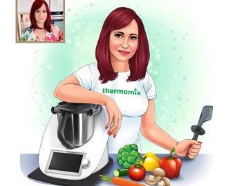 Thermomix Consultant cartoon logo, personalized logo for thermomix consultant, cartoon portrait, Thermomix