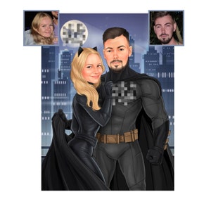 Paar-Superhelden-Portrait, Portrait im Superhelden-Stil, Superhelden-Kunstdruck