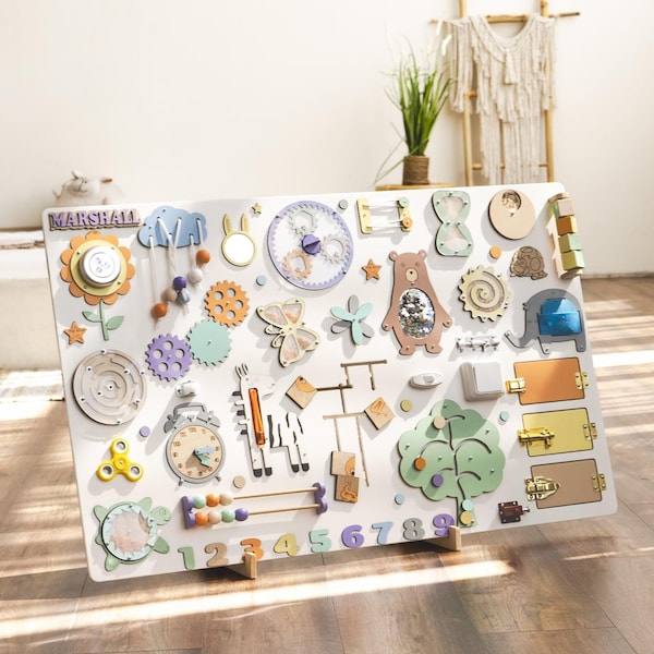 SALE!!! Montessori Activity Board, Best Gift for Toddler, Personalized Toddler Gift, Baby Busy Board, Sensory Panel for Toddler, Busy Boards