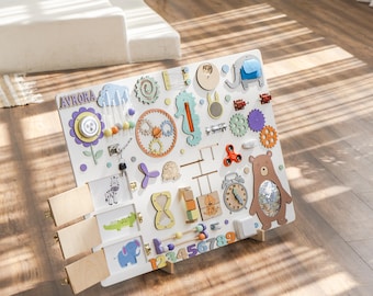 Busy Board 1 Year Old, Montessori Busy Board, Baby Activity Board, Gift for Toddler, Latch Board, Sensory Panel, Wooden Activity Board
