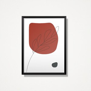 Red leaf minimal wall art, modern shapes print, digital prints,instant download, digital download print, printable art